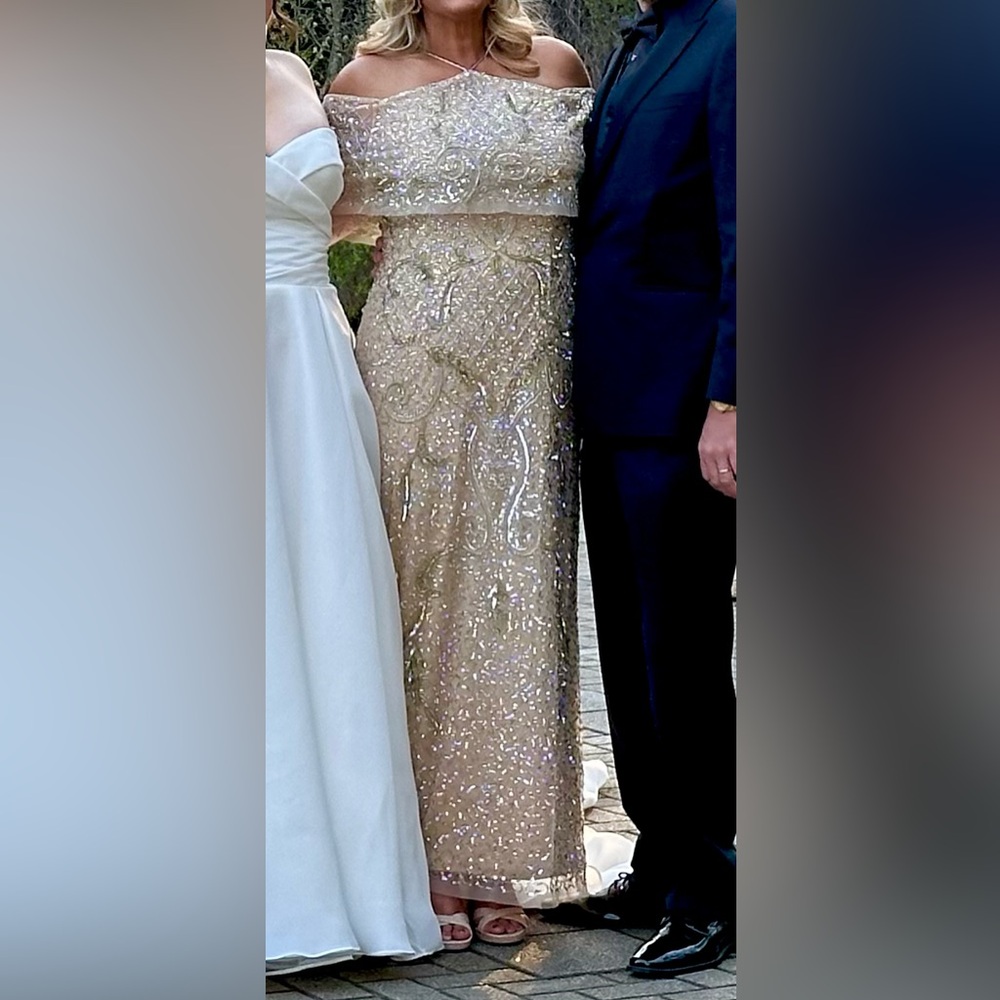 Aidan Mattox Elegant Gold/Beige Beaded Gown